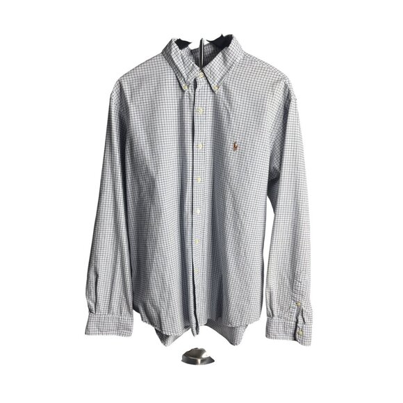 Ralph Lauren Men's Blue Check Plaid Custom Fit Button-Down Shirt XL - Picture 1 of 11